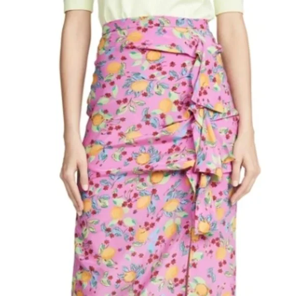 NWOT SALONI Kelly Floral-print Silk Crepe De Chine Midi Skirt in Multi XS $450 - Picture 3 of 4